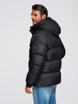 Men's quilted jacket with high zipped hood - black V1 OM-JAHP-0238