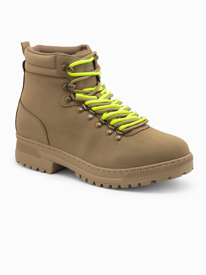 Pánské zimní trekové boty s kontrastními tkaničkami - hnědé V2 OM-FOBO-0132