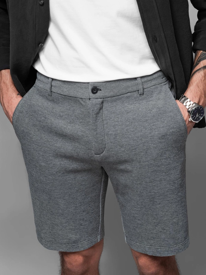 Pantaloni scurți SLIM FIT pentru bărbați din tricot melange structurat - negru V2 OM-SRCS-0166