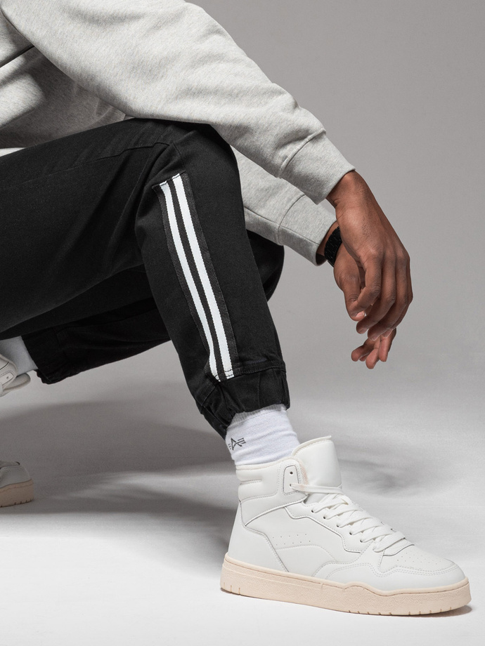 Men's denim joggers with piping - black V2 OM-PADJ-0156