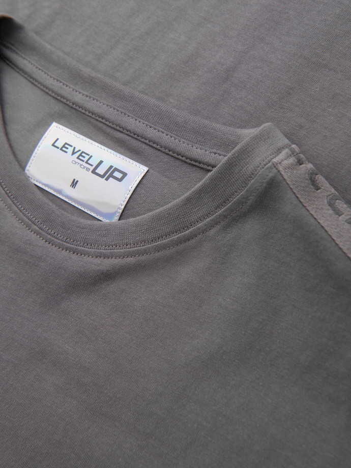 Men's cotton U-neck longsleeve with piping and chest print - grey V5 OM-LSCL-0127