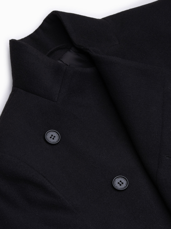 Men's coat with asymmetrical fastening - black V2 OM-COWC-0102