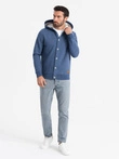 Men's button-down hooded sweatshirt - navy blue melange V1 OM-SSZP-0186