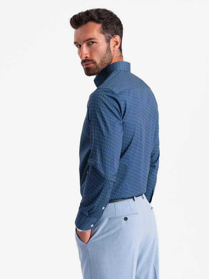 Pánske bavlnené vzorované tričko SLIM FIT - modré V4 OM-SHCS-0151