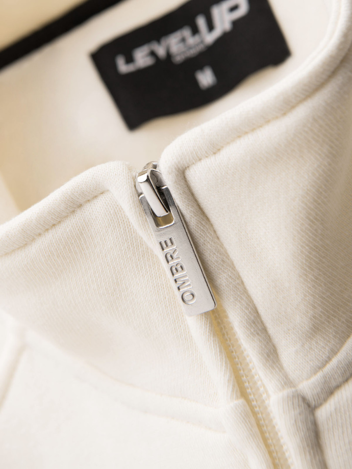 Pánska mikina s vysokým golierom a lemovaním - krémová V3 OM-SSZP-0219