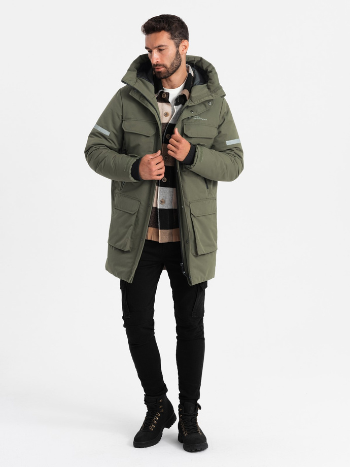 Men's insulated long jacket with reflective elements - olive V3 OM-JALJ-0169