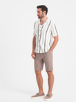 Men's linen blend short shorts - light brown V3 OM-SRCS-0131