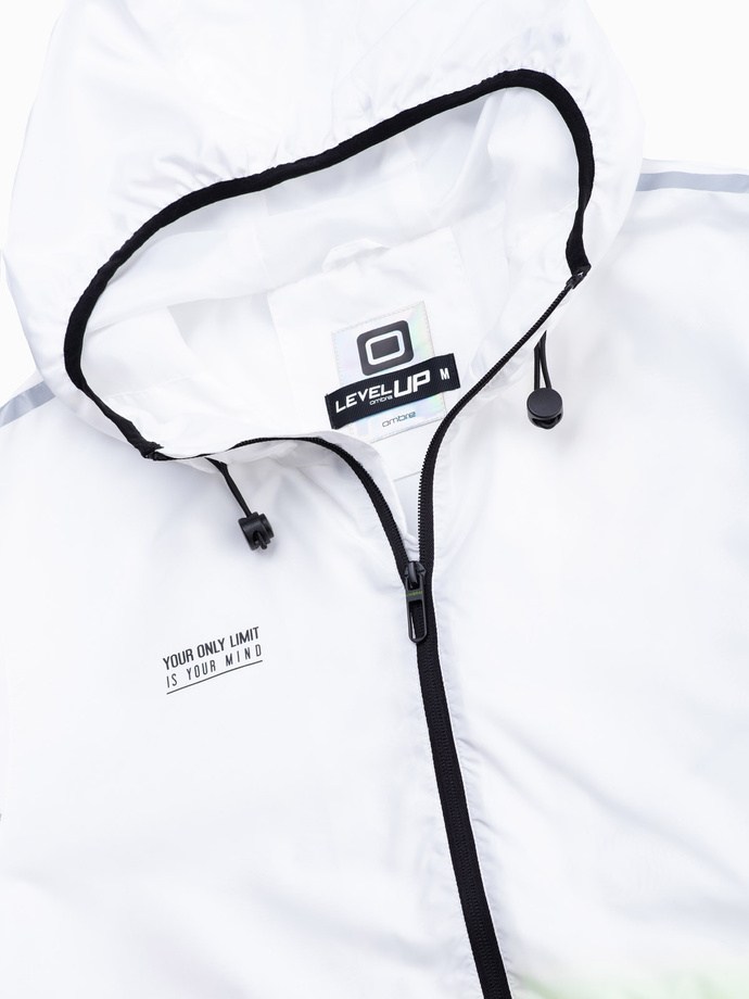 Jachetă sport pentru bărbați cu efect ombre - alb și verde lime V1 OM-JANP-0104