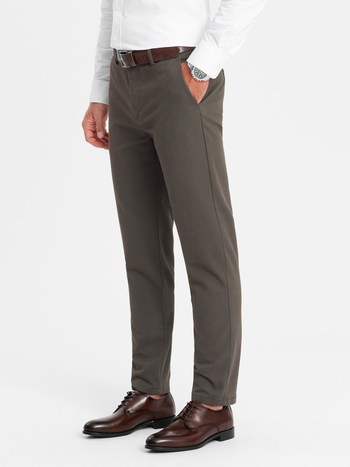 Klasické pánske chino nohavice s jemnou textúrou - khaki V2 OM-PACP-0188