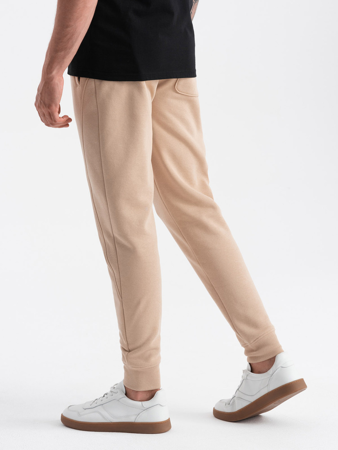 Pánské bavlněné tepláky BASIC joggers - béžové V6 OM-PABS-0174