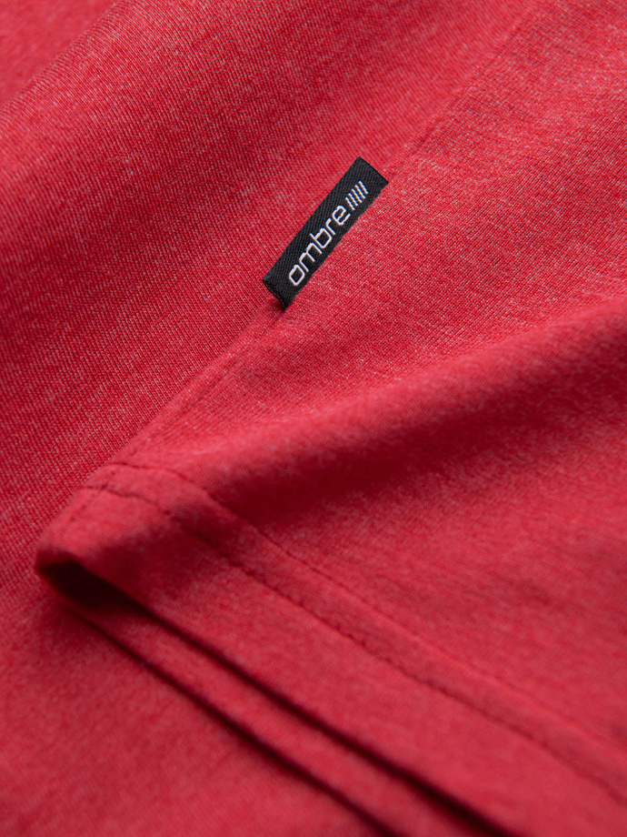 Klasické bavlnené pánske tričko BASIC s výstrihom - červený melír V17 OM-TSBS-0145