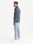 Men's casual sweatshirt with button-down collar - navy blue melange V5 OM-SSZP-0171