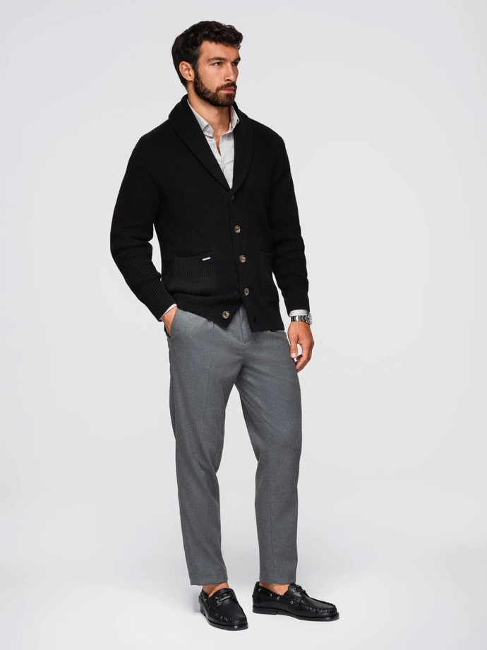 Men's cotton cardigan sweater with shawl collar - black V4 OM-SWCD-0153
