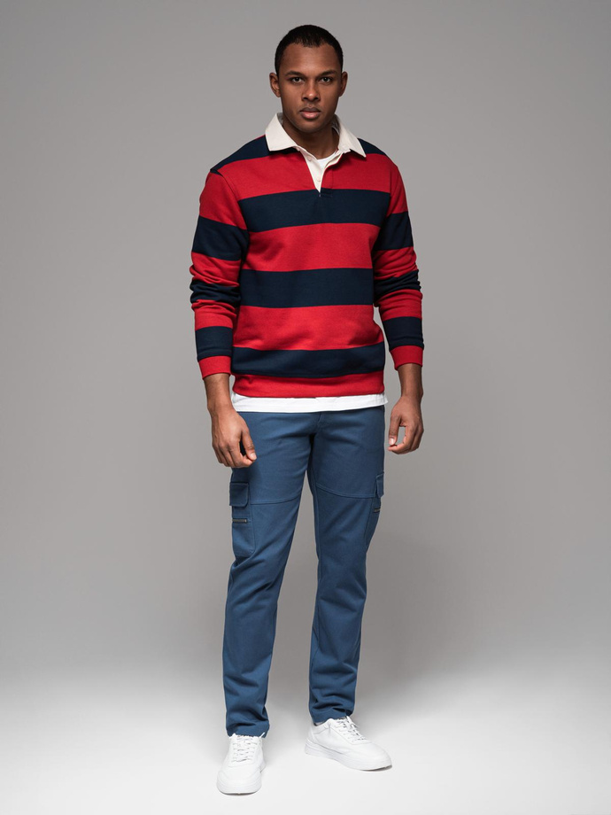 Pánske nohavice STRAIGHT LEG cargo s vreckami na zips - tmavomodré V1 OM-PACG-0204