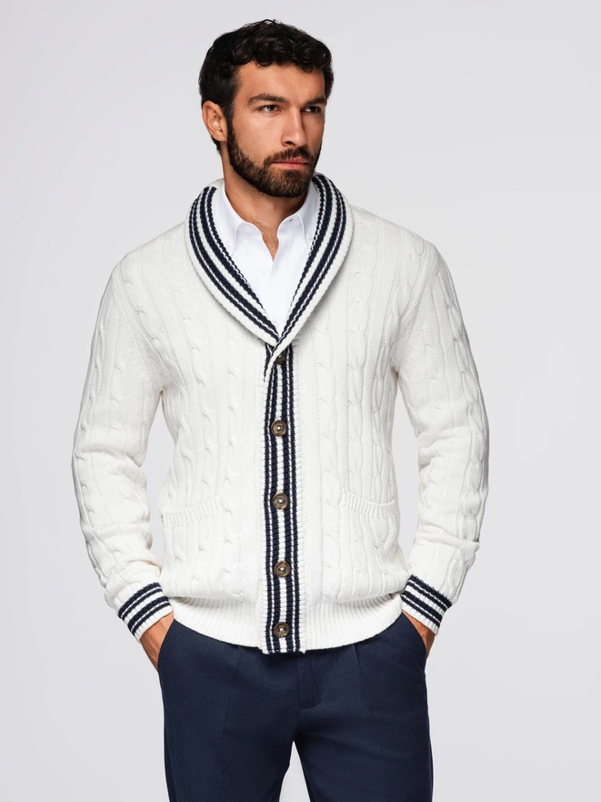Knitted monochrome men's viscose cardigan - navy blue V1 OM-SWCD-0126