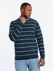 Pánský ležérní svetr s vodorovnými pruhy - tmavě modrý V1 OM-SWSW-0143