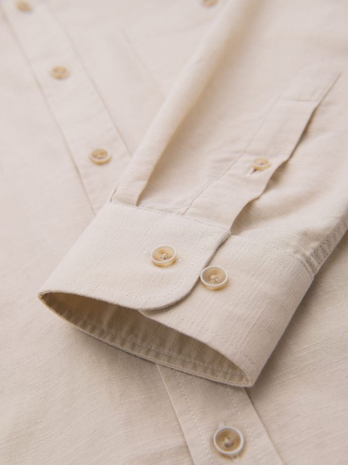 Men's linen shirt with classic collar and pockets REGULAR FIT - cream V3 OM-SHCS-0134