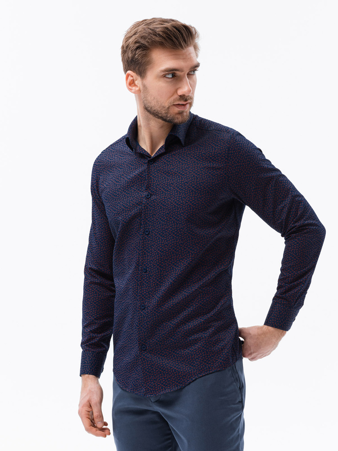 Men's shirt with long sleeves - navy/red K617