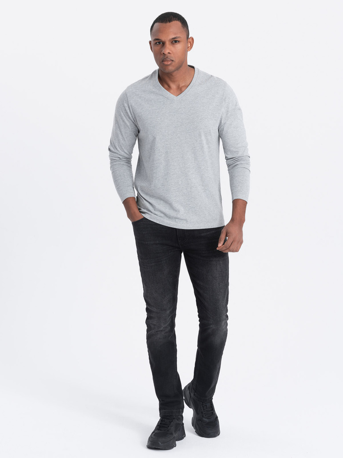 Men's unprinted longsleeve with a crew neckline - grey melange V7 OM-LSBL-0108