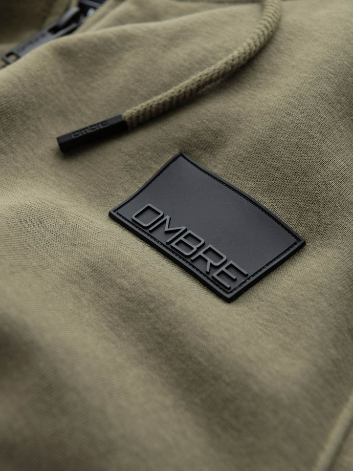 Hanorac bărbătesc descheiat cu glugă și plasture - olive V4 OM-SSZP-0140