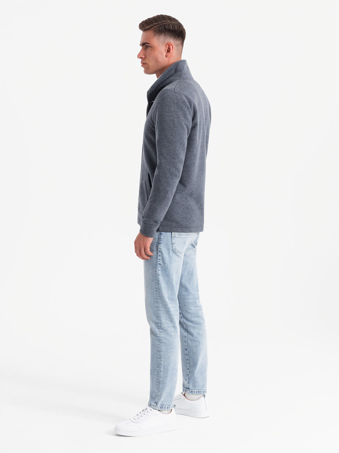 Men's casual sweatshirt with button-down collar - navy blue melange V5 OM-SSZP-0171