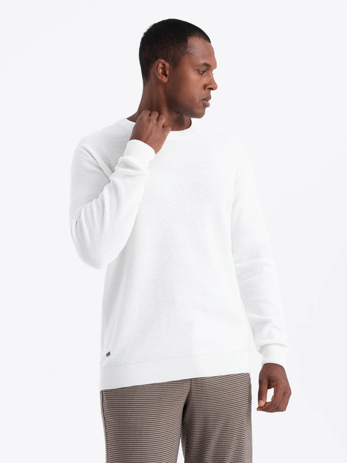 Men's RELAXED FIT knit sweater in diamond weave - broken white V1 OM-SWSW-0110