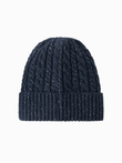 Men's beanie cap with round embossed patch - navy blue V2 OM-ACWH-0121