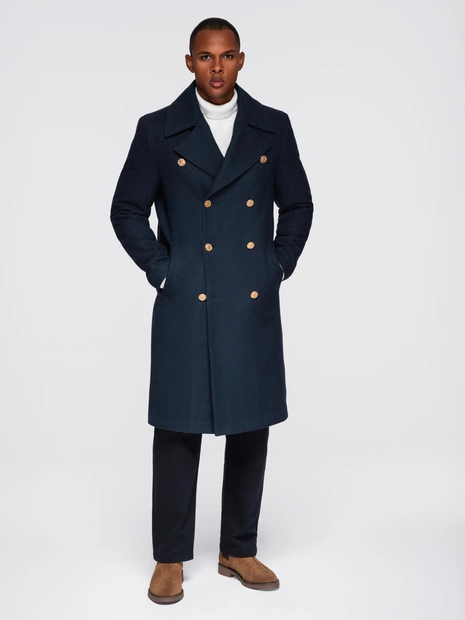 Men's insulated coat with hood and concealed zipper - black V1 OM-COWC-0110