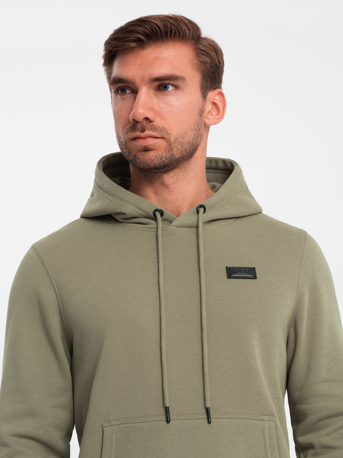 Hanorac kangaroo pentru bărbați cu glugă și broșă metalică - olive V2 OM-SSNZ-0141