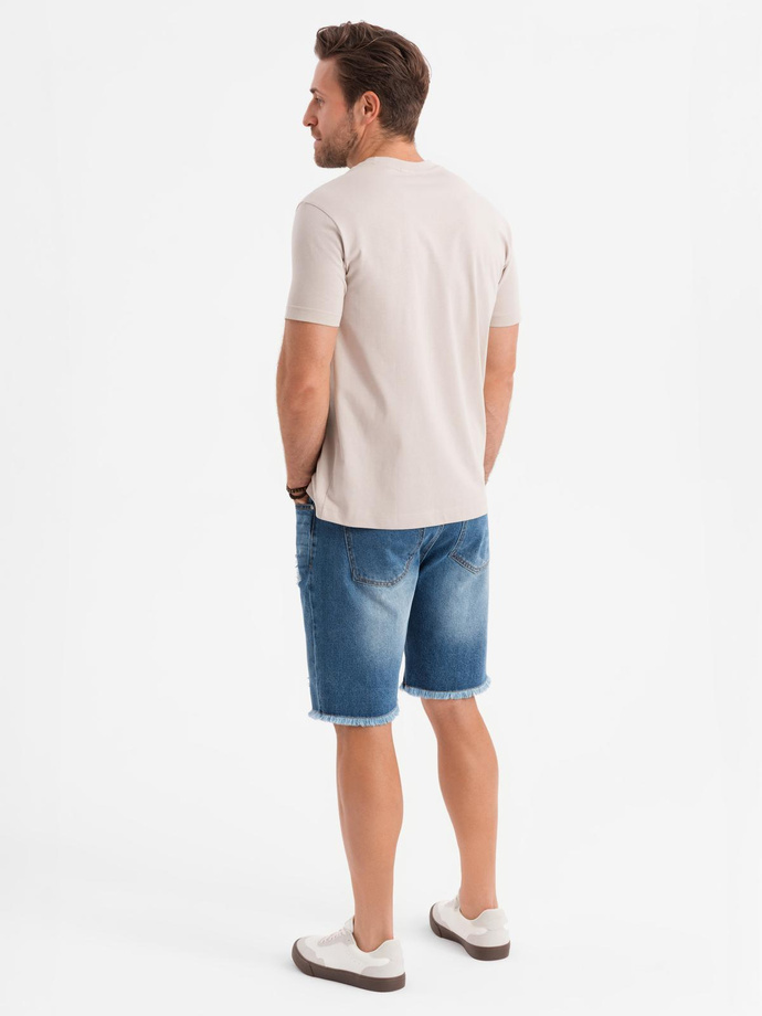 Pantaloni scurți casual pentru bărbați SLIM FIT jacquard knit - albastru marin V1 OM-SRCS-0168