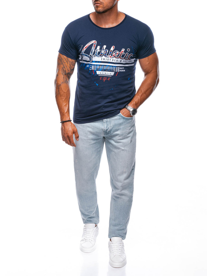 T-SHIRT MĘSKI Z NADRUKIEM S1392 - BIAŁY