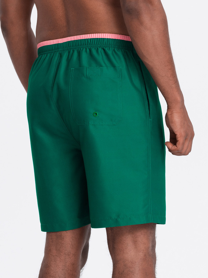 Men's two-tone ribbed swim shorts - dark green V3 OM-SRBS-0141