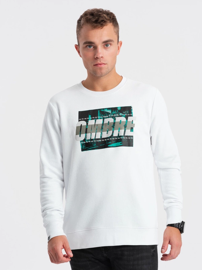 Men's printed sweatshirt worn over the head - white V1 OM-SSPS-0156