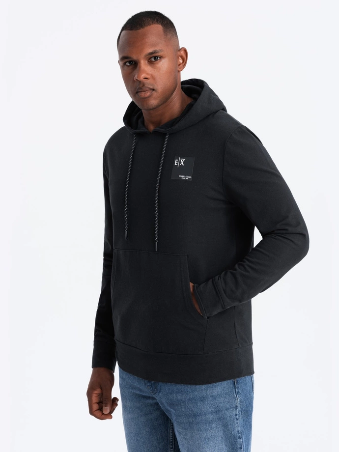 Men's hooded kangaroo sweatshirt with logo - black V1 OM-SSNZ-0162