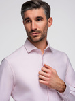 Pánská pastelová bavlněná košile oxford - světle růžová V1 OM-SHOS-0183