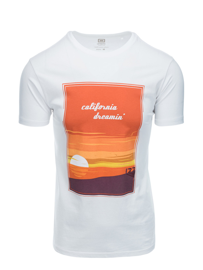 Tricou cu imprimeu pentru barbati V-1A- alb S1434