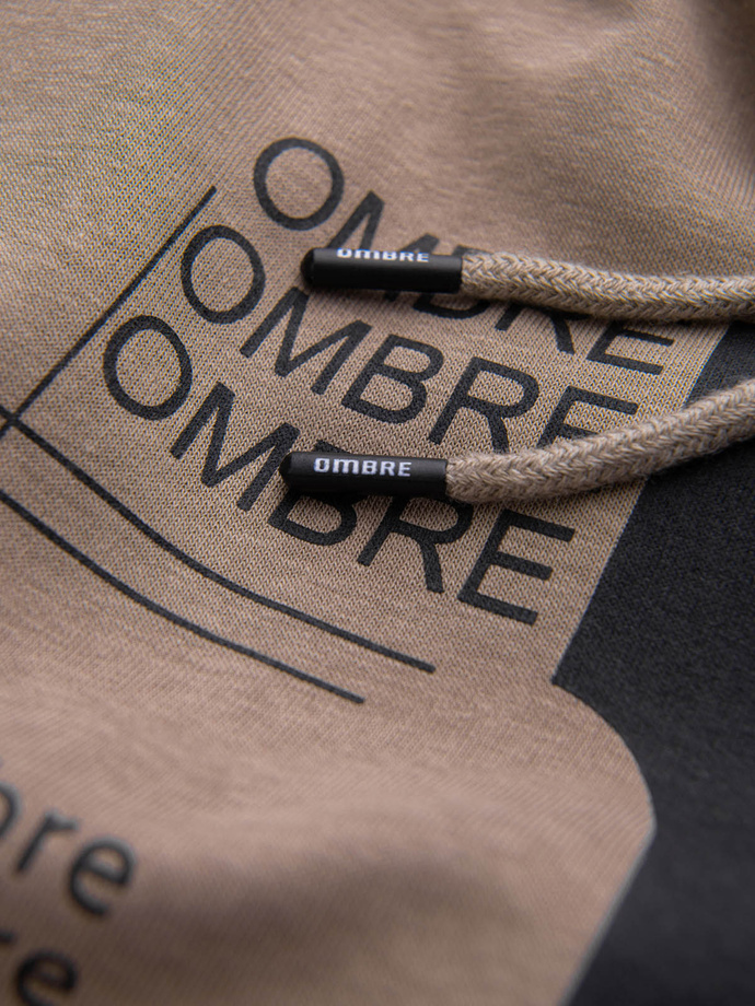 Men's printed HOODIE sweatshirt - dark beige V2 OM-SSPS-0152