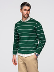 Men's casual sweater with horizontal stripes - green V4 OM-SWSW-0143