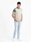 Men's t-shirt with elastane with colored sleeves - green V5 OM-TSCT-0176