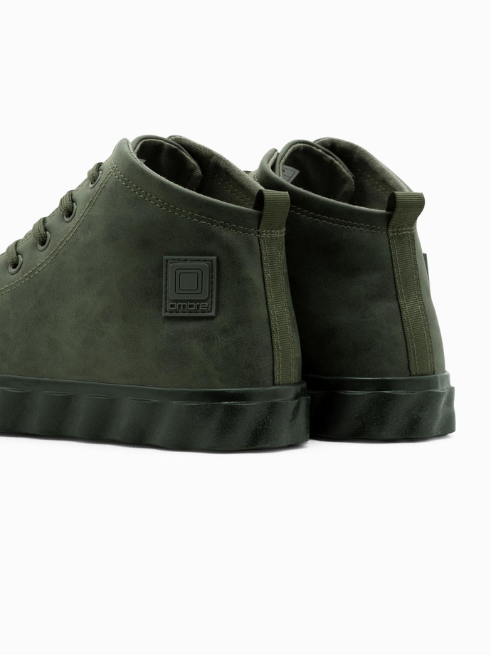 Men's high-top sneakers with decorative wavy sole - olive V3 OM-FOTH-0126