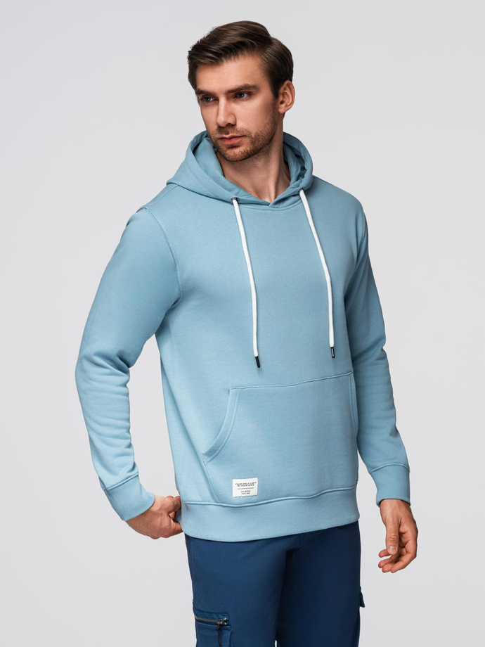 Men's kangaroo sweatshirt with hood - blue V7 OM-SSBN-0177