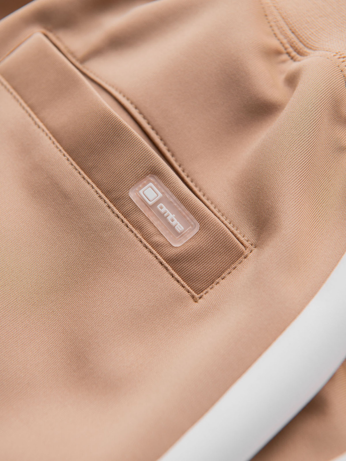 Men's sweatpants joggers with contrasting stripes - beige V4 OM-PASK-0229