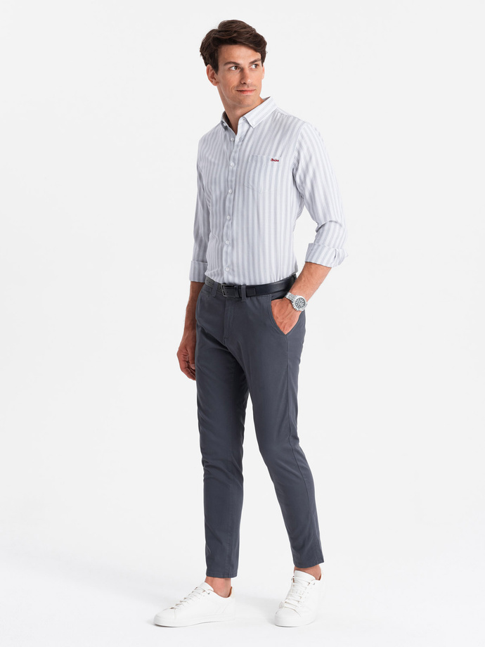 Men's REGULAR FIT shirt in white stripes with pocket - grey V1 OM-SHOS-0171