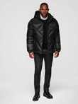 Men's hooded jacket with geometric diamond quilting - black V1 OM-JAHP-0237