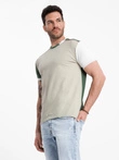Men's t-shirt with elastane with colored sleeves - green V5 OM-TSCT-0176