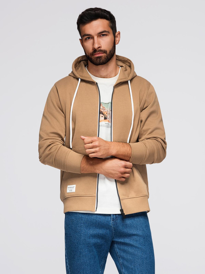 BASIC men's unbuttoned hooded sweatshirt - brown V2 OM-SSBZ-0178