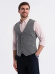 Fitted elegant men's structured knit vest - graphite V3 OM-BLZV-0147
