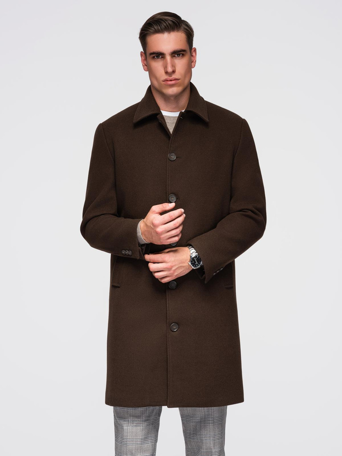 Men's long single-breasted coat with collar and undercoat - black V1 OM-COWC-0106