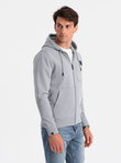 Men's unbuttoned sweatshirt with hood and patch - grey V1 OM-SSZP-0140