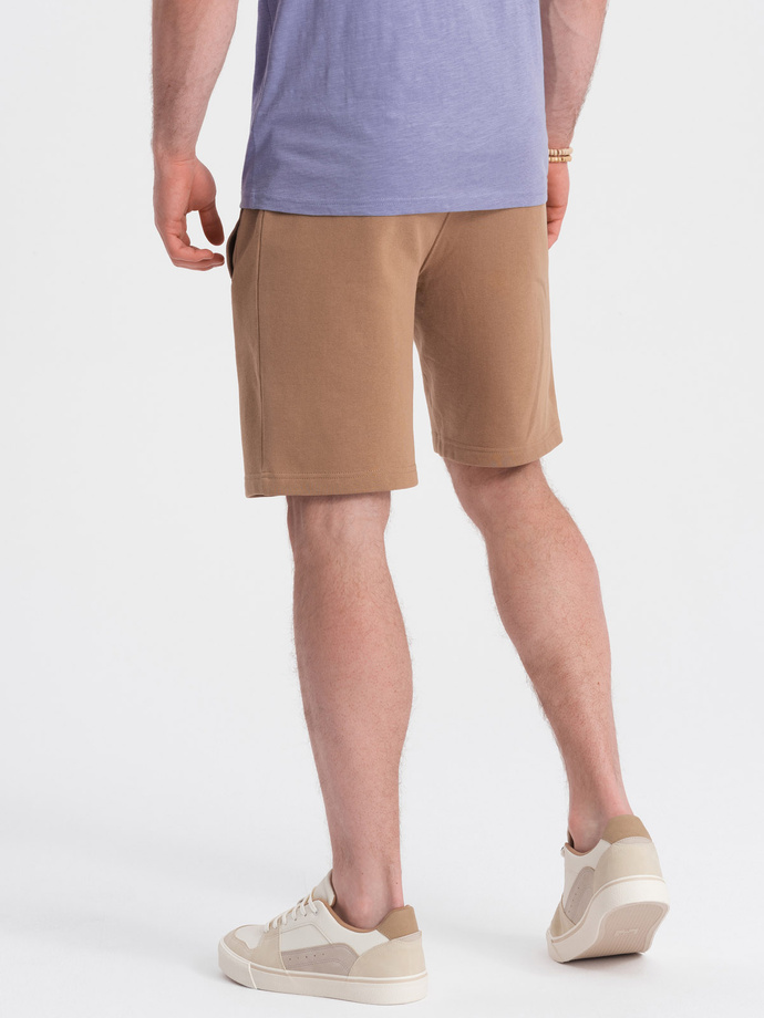 Men's knit shorts with drawstring and pockets - brown V2 OM-SRBS-0139